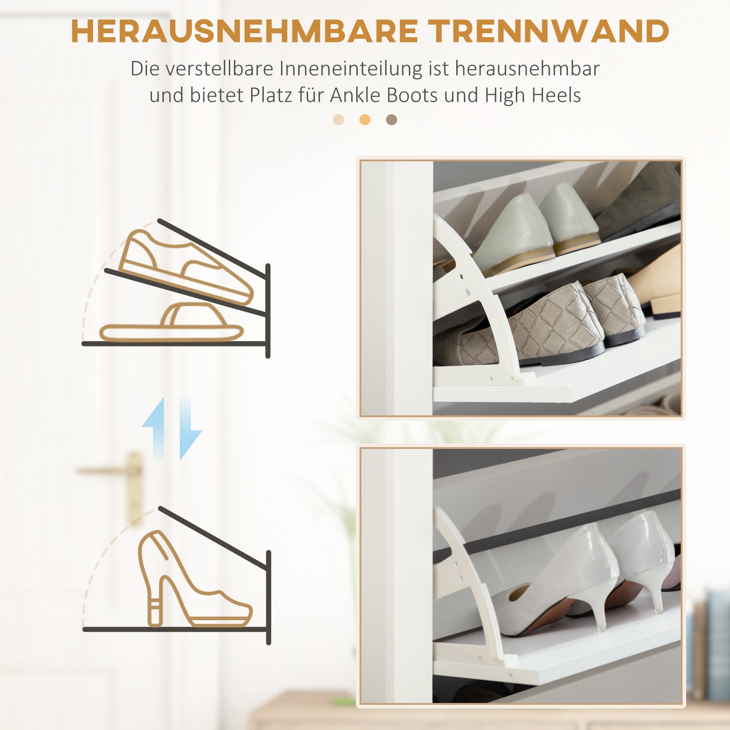 Schoenenkast – Schoenenrek – Schoenenopberger – Schoenenkastje – Schoenenmeubel – 3 Compartimenten – Wit Met Natuurlijke Houtkleur