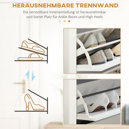 Schoenenkast – Schoenenrek – Schoenenopberger – Schoenenkastje – Schoenenmeubel – 3 Compartimenten – Wit Met Natuurlijke Houtkleur