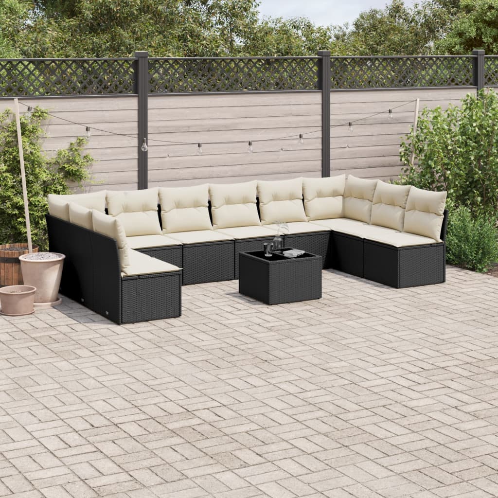 Loungeset – Loungesets – Tuinset – Buitenmeubels – Loungeset Tuin – Zwart-Crème Met Tafel – Weerbestendig PE Rattan – Waterdichte Opbergruimte