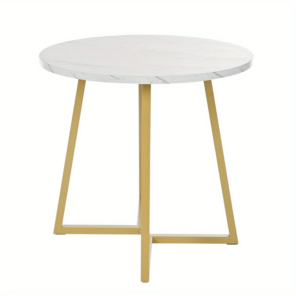 Eettafel – Keukentafel – Dinertafel – Tafel – Ronde Tafel – Marmerlook Blad – Stevig Metalen Onderstel