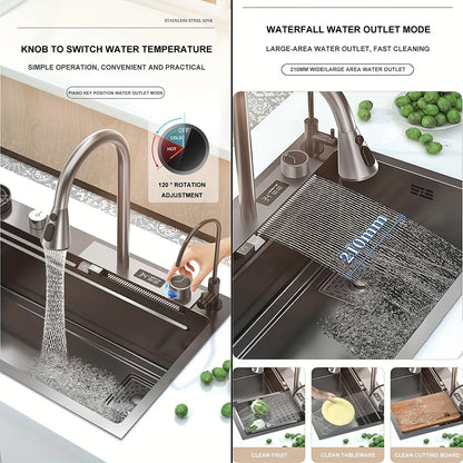 Keukenspoelbak – Spoelbak – Gootsteen – Wasbak – Spoelbakken – RVS – Onderbouw – Waterval Kraan – 76,2x45,97x20,5 cm – Gun Gray