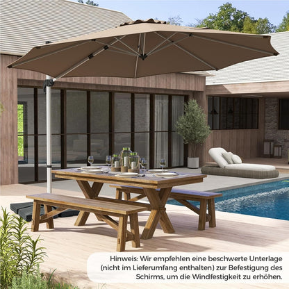 Zonnescherm – Parasol – Tuinparasol – Terrasparasol – Balkonparasol – Ø 330 cm – UPF 50+ – 360° Draaibaar met Kantelfunctie – Bruin