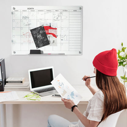 Whiteboard Kalender – Whiteboard Bord – Planbord – Schrijfbord – Organisatiebord – Wit – 90x60 cm – Glad Keramisch Oppervlak – Inclusief 4 Kleuren Markers en Wisser