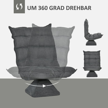 Vloerstol – Vloerstoel – Zitstoel – Ligstoel – Slaapstoel – Verstelbare Rugleuning Tot 120° – 360° Draaibare Basis – Stalen Frame – Comfortabele Dikke Bekleding Grijs