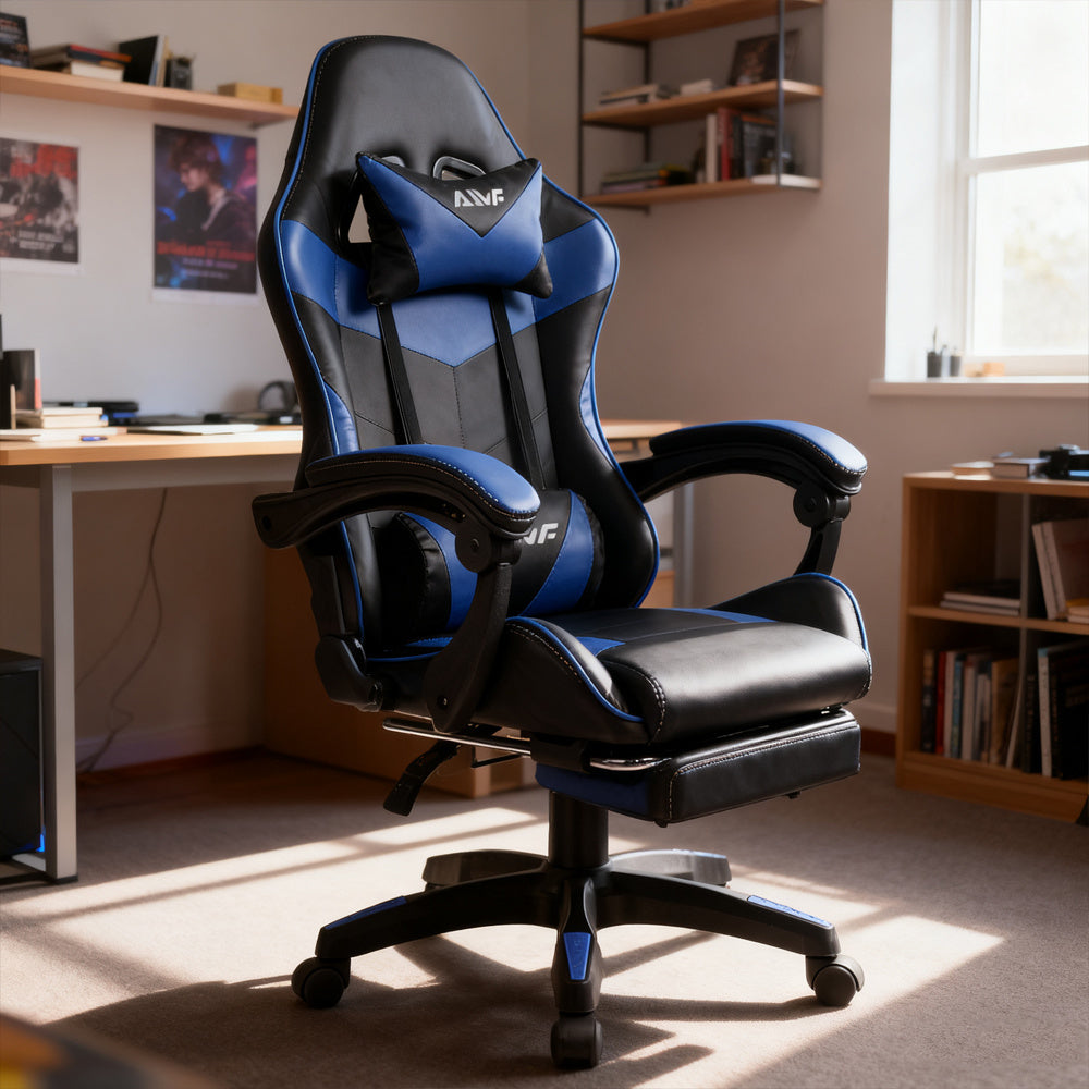 Gamingstoel – Gamestoel – Bureaustoel – E-sports Stoel – Ergonomische Zwarte PU Lederen Stoel – Verstelbare Rugleuning – Uitklapbare Voetensteun