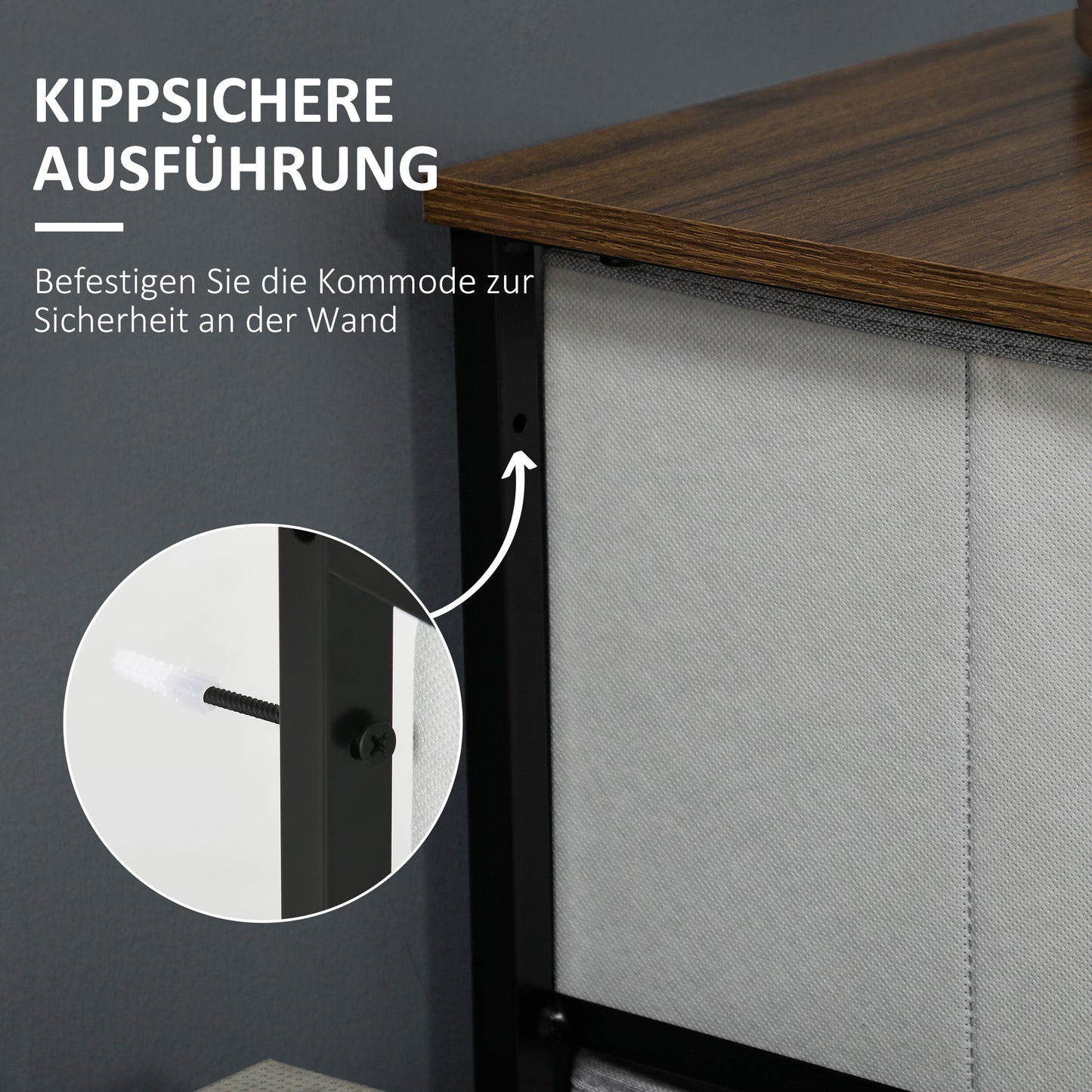 Opbergkast – Ladenkast – Dressoir – Stoffenkast – Opbergmeubel – Grijs – 5 Ruime Laden – Compacte Afmetingen 45x30x116 cm