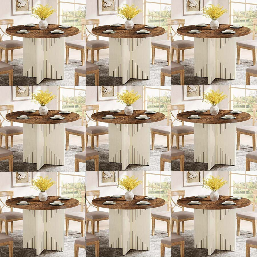 Ronde Eettafel – Ronde Tafel – Eettafel 4 Personen – Keukentafel – Tafeltje – Farmhouse Design – Ruimtebesparend – 100 cm Ø Bruin Beige Houtnerf