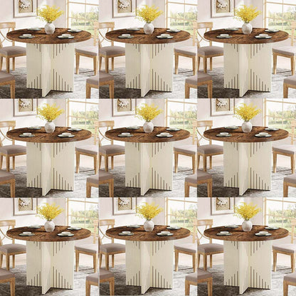Ronde Eettafel – Ronde Tafel – Eettafel 4 Personen – Keukentafel – Tafeltje – Farmhouse Design – Ruimtebesparend – 100 cm Ø Bruin Beige Houtnerf