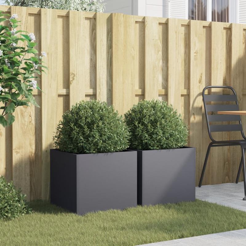 Plantenpot – Bloempot – Plantenbak – Bloembak – Tuinbak – Set van 2 – Antraciet Staal – 42x40x39 cm – Duurzaam & Robuust