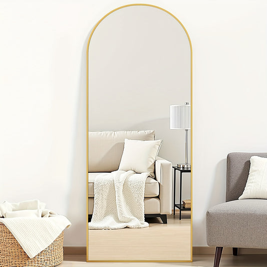 Antok full-length mirror 147 x 45cm arc-shaped floor mirror large size full-length mirror, with aluminum-Golden frame and shatterproof glass wall mirror, suitable for living room and dressing room floor mirror.