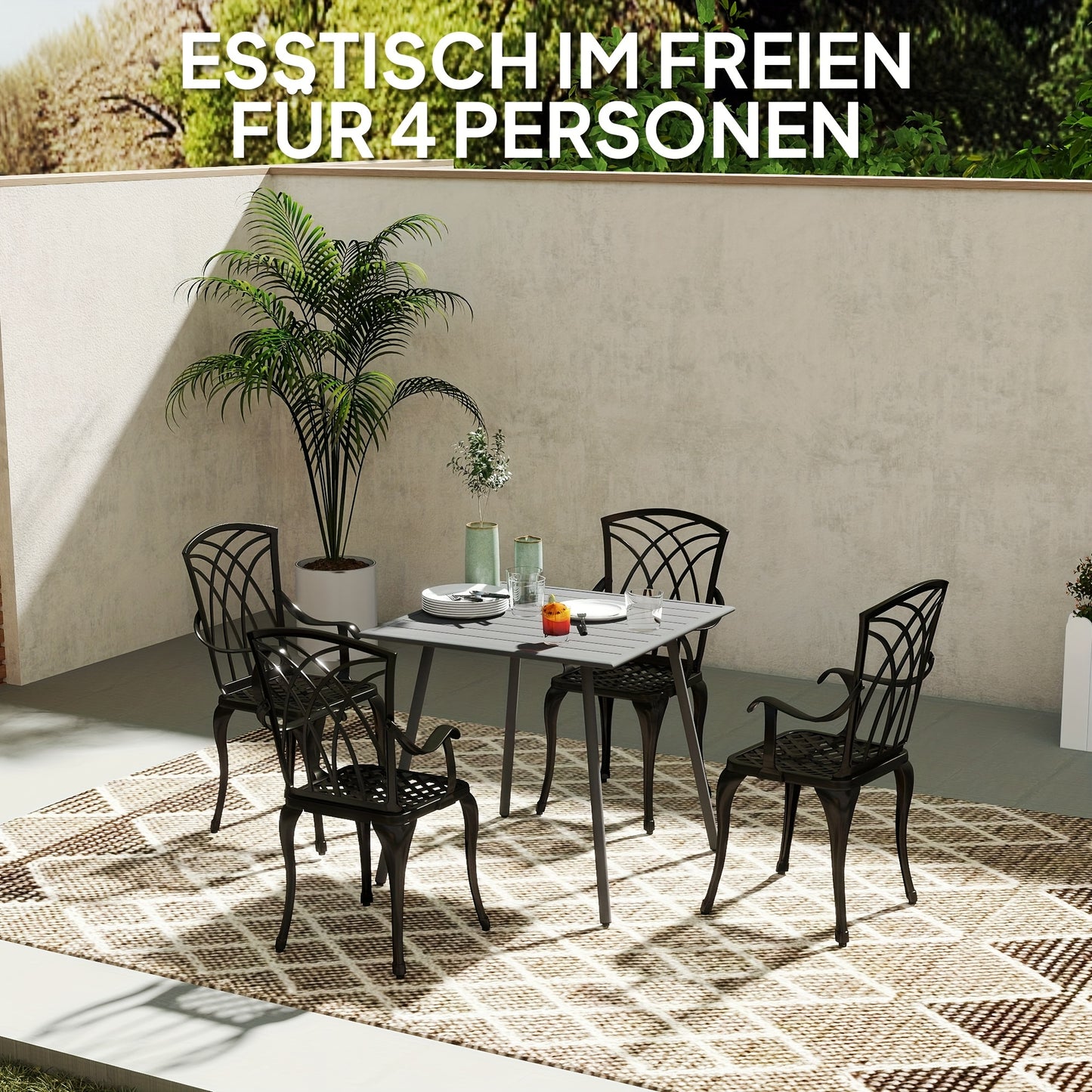 Eettafel Steel – Dinertafel – Balkontafel – Metaal Tafel – Industriële Tafel – Stevig Stalen Frame – Compact 80x80 cm Voor 4 Personen