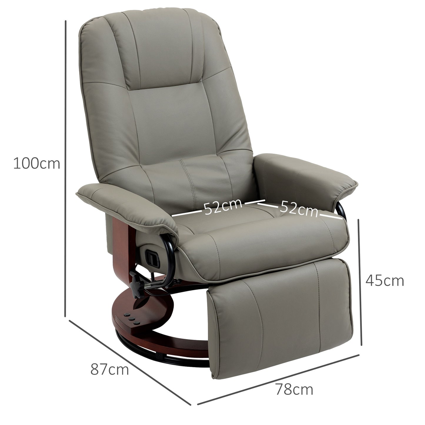 Relaxstoel – Fauteuil – Lounge Stoel – Draaifauteuil – TV Stoel – 360° Draaibaar – Verstelbare Rugleuning 145° – Kunstleer Grijs 78x87x100 cm