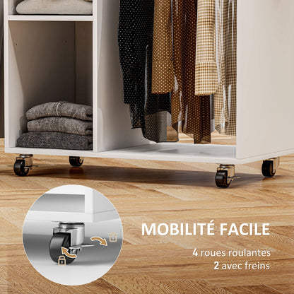 Strijkkast – Strijkplank – Strijkstation – Kledingkast – Opbergmeubel – Met Wielen – 125 x 43,5 x 112 cm – Houten Frame – Inclusief Kledinghanger