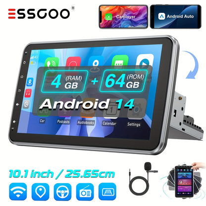 Multifunctionele Auto Radio – Autoradio – Car Stereo – Single DIN Radio – Inbouw Radio – 10,1 Inch Draaibaar Touchscreen – Android 14 Besturingssysteem – Bluetooth & WiFi Connectivity