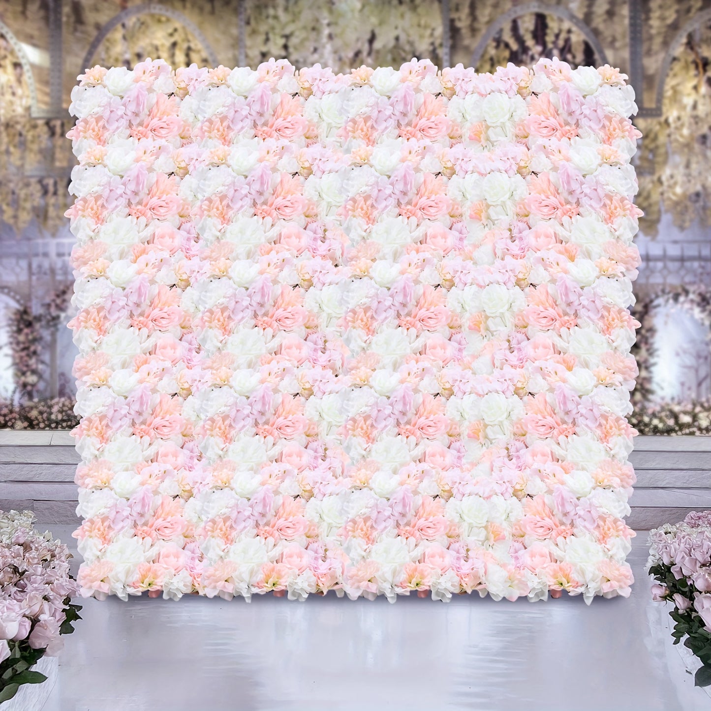 Kunstbloemenwand – Bloemenpaneel – Zijde Bloemenwand – Bloemenmuur – Kunstbloemen Decoratie – Roze Kleur – 20 Panelen – Onderhoudsvriendelijk – Realistisch Zijdeffect