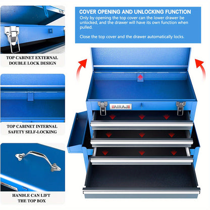 Gereedschapskast – Werkplaatskast – Opbergkast – Toolbox – Ladenkast – 4 Laden – Verwijderbare Bovenkist – Stevige Metalen Constructie