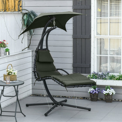 Hangstoel – Schommelstoel – Tuinstoel – Hanggedeelte – Loungechair – Donkergrijs Zwart – Robuust Stalen Frame – Verwijderbaar Zonnescherm