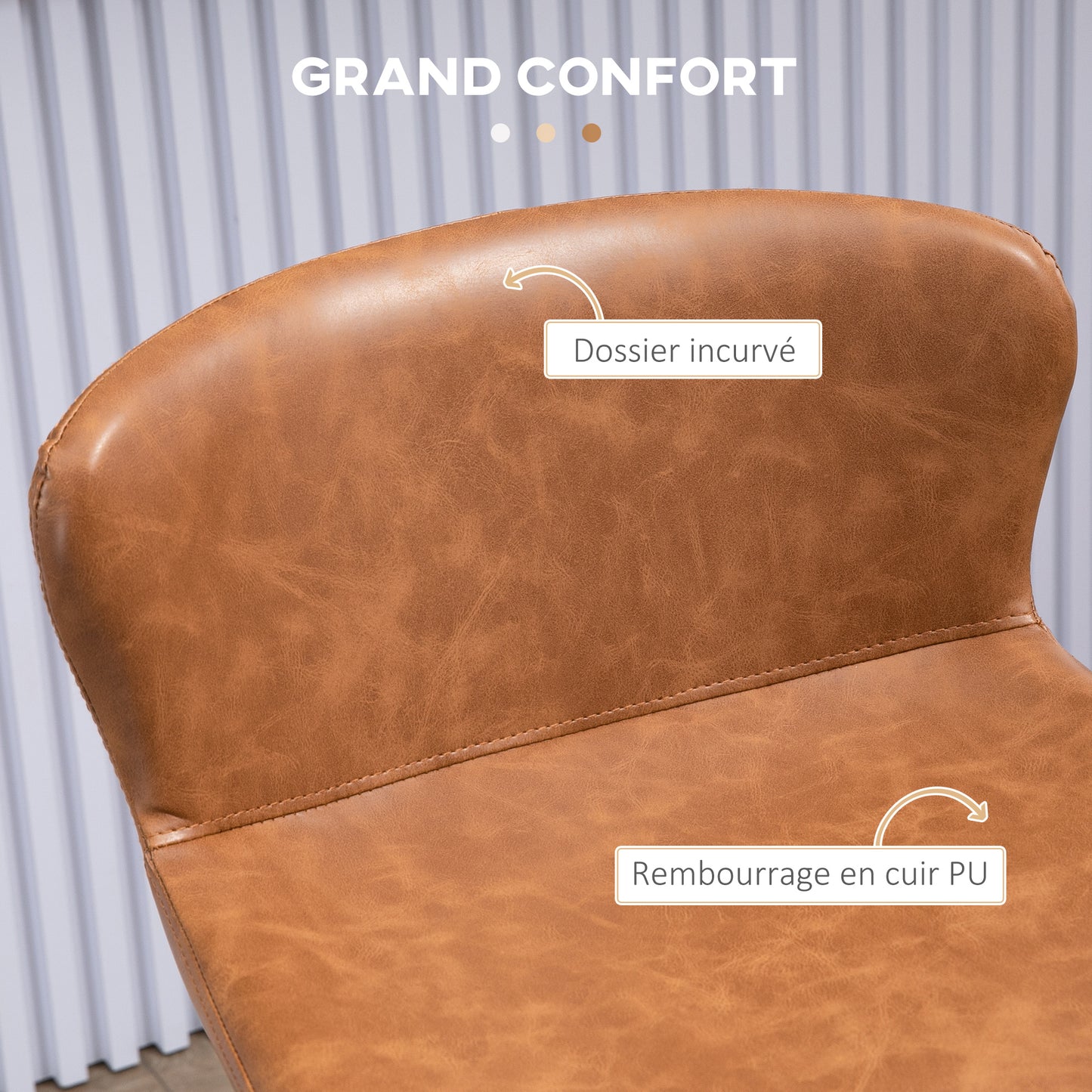 Barstoel Set – Barkrukken – Hoge Stoelen – Keukenstoelen – Barstoelen Bruin – PU Leren Zitting – Stalen Voetensteun – Vintage Design Rugleuning – 76 Cm Hoog