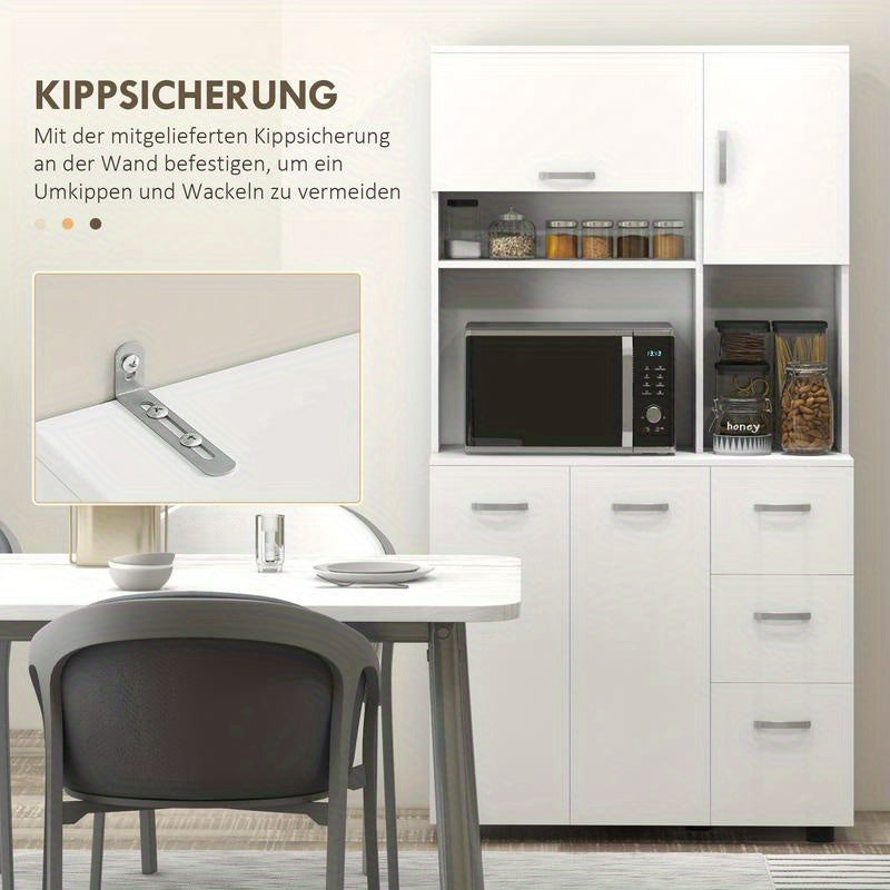 Kitchen cabinet, buffet, 3 drawers, 3 shelves, plenty of storage space, 89 x 39.5 x 168cm, white, Home Organization, Pantry Storage, Sleek Design, Contemporary Furniture, Sturdy Shelves, Solid Wood Furniture, Multifunctional