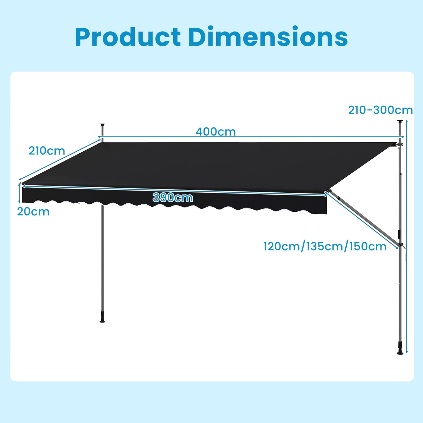 Zonnescherm – Zonwering – Uittrekbare Markies – Buitenscherm – Terrasscherm – Verstelbaar Hoogte – Aluminium Frame – 4x2,3 Meter