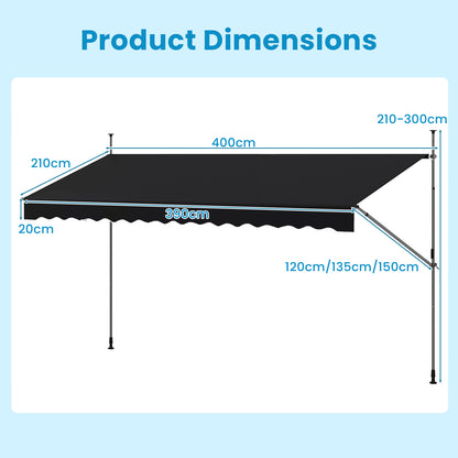 Zonnescherm – Zonwering – Uittrekbare Markies – Buitenscherm – Terrasscherm – Verstelbaar Hoogte – Aluminium Frame – 4x2,3 Meter