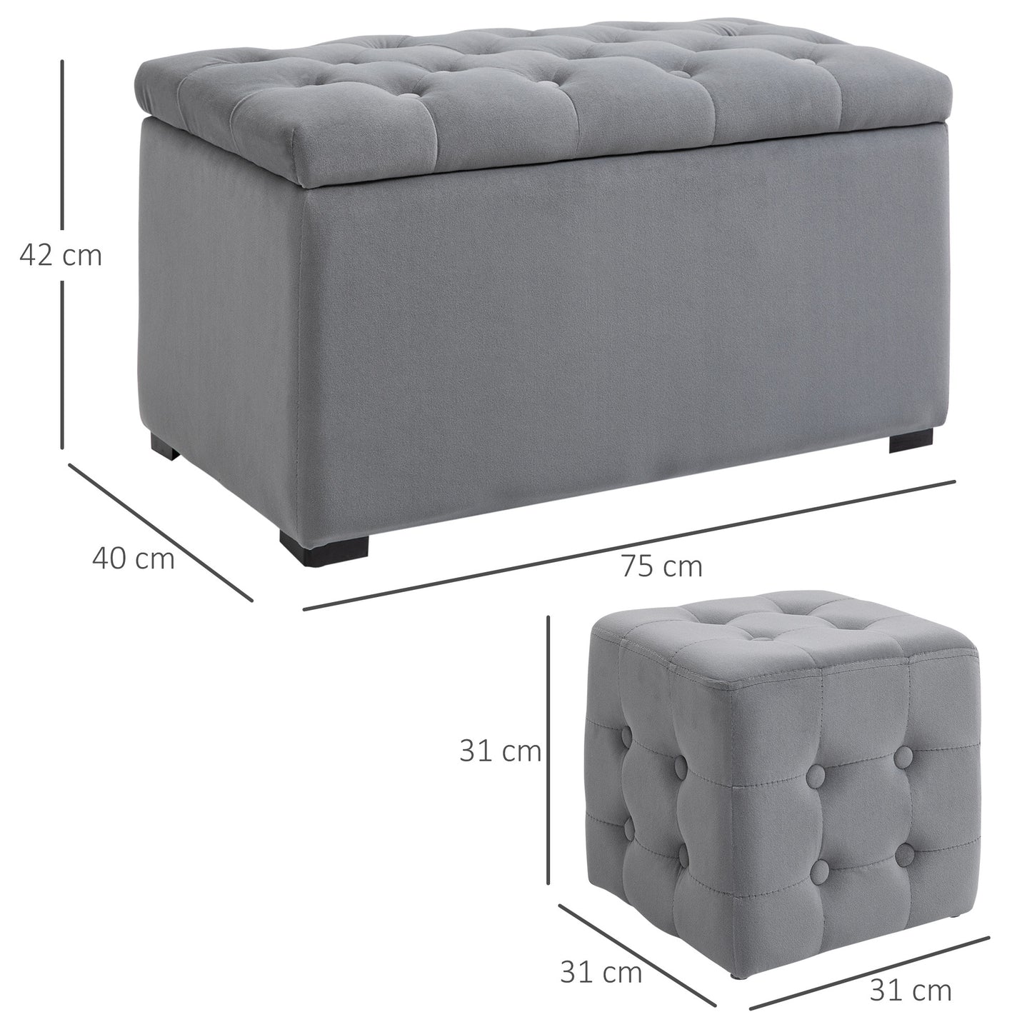 Opbergbank – Opbergkist – Zitbank – Krukjes – Lichtgrijs – Hardhouten Frame – Microfiber Bekleding – Opbergruimte – 130 Kg Draagvermogen