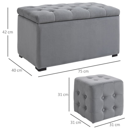 Opbergbank – Opbergkist – Zitbank – Krukjes – Lichtgrijs – Hardhouten Frame – Microfiber Bekleding – Opbergruimte – 130 Kg Draagvermogen