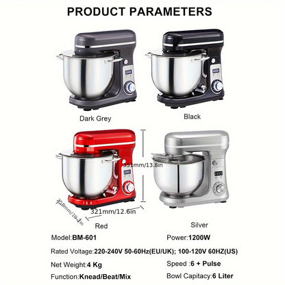 Keukenmixer – Standmixer – Mixer – Deegmixer – Zwart – RVS Mengkom 6L – 6 Snelheden – Stil & Krachtig Motor 1200W