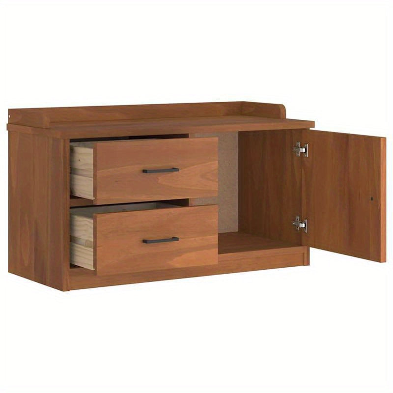 Modern Solid Pine Hallway Bench with Storage - 87x40x50cm, Two Drawers & Open Compartment, Ideal for Shoe Rack or Living Room Organizer, Natural Wood Finish, Display Storage | Contemporary Design | Solid Pine Wood