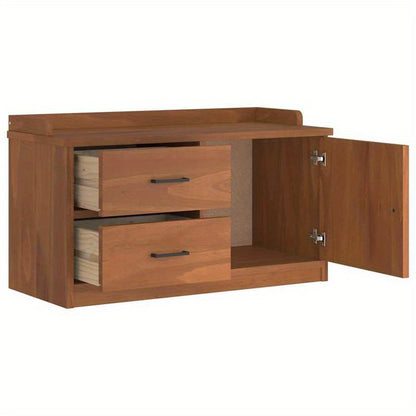 Modern Solid Pine Hallway Bench with Storage - 87x40x50cm, Two Drawers & Open Compartment, Ideal for Shoe Rack or Living Room Organizer, Natural Wood Finish, Display Storage | Contemporary Design | Solid Pine Wood