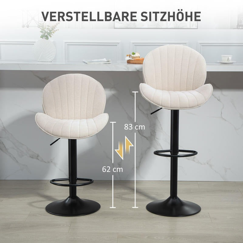 Barstoel – Barkruk – Barkrukken – Barstoel Set – Barstoelen – Verstelbare Zithoogte – Draaibare Zitting – Stalen Frame – Stoffen Bekleding Beige
