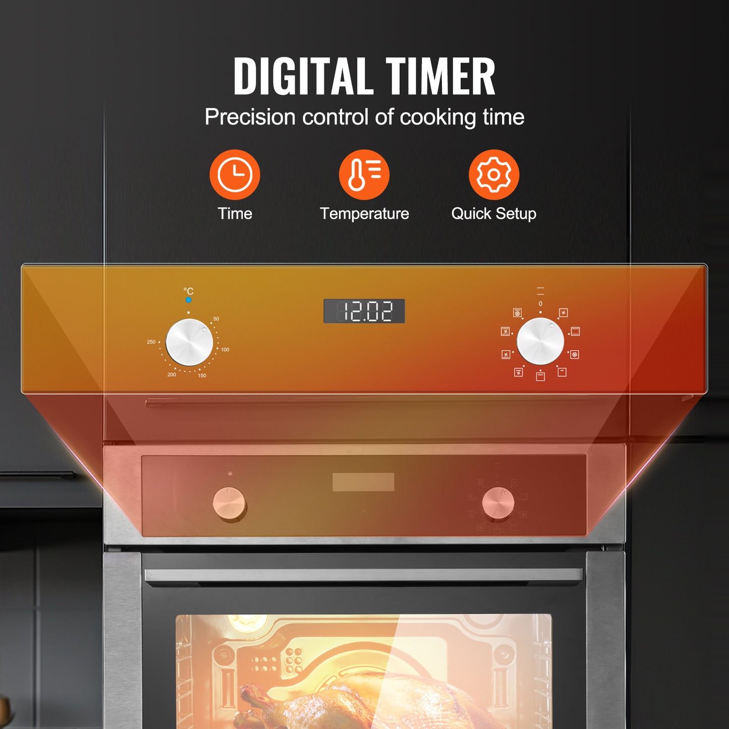 Inbouwoven – Elektrische Oven – Heteluchtoven – Multifunctionele Oven – Muuroven – 76 Liter Inhoud – Snelle Voorverwarming 3550W