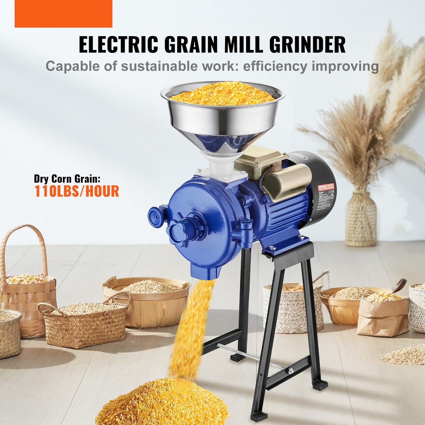 Elektrische Graanmaler – Graanmolen – Maalmachine – Korenmolen – Meelmolen – 3000W Krachtige Motor – Instelbare Maalgraad