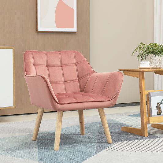 Fauteuil – Accentstoel – Relaxstoel – Loungestoel – Zithoekstoel – Velvet Bekleding – Maximaal 120 kg Draagkracht – Rubberhouten Pootjes – Scandinavisch Design – Roze