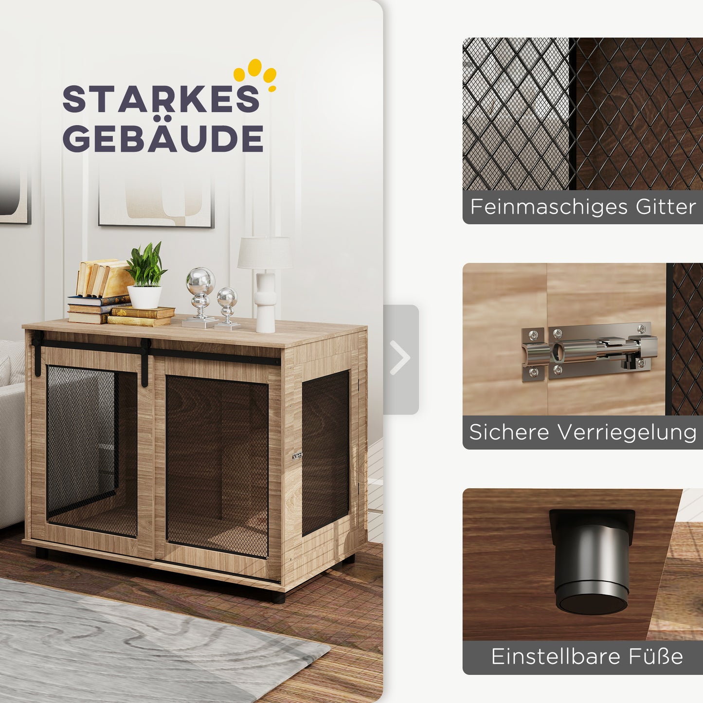 Hondenbench – Hondenhok – Dierenkooi – Hondenkooi – Reisbench – Duurzaam Spaanplaat – Schuifdeuren Met Slot – 98x60x78 cm – Lichtbruin
