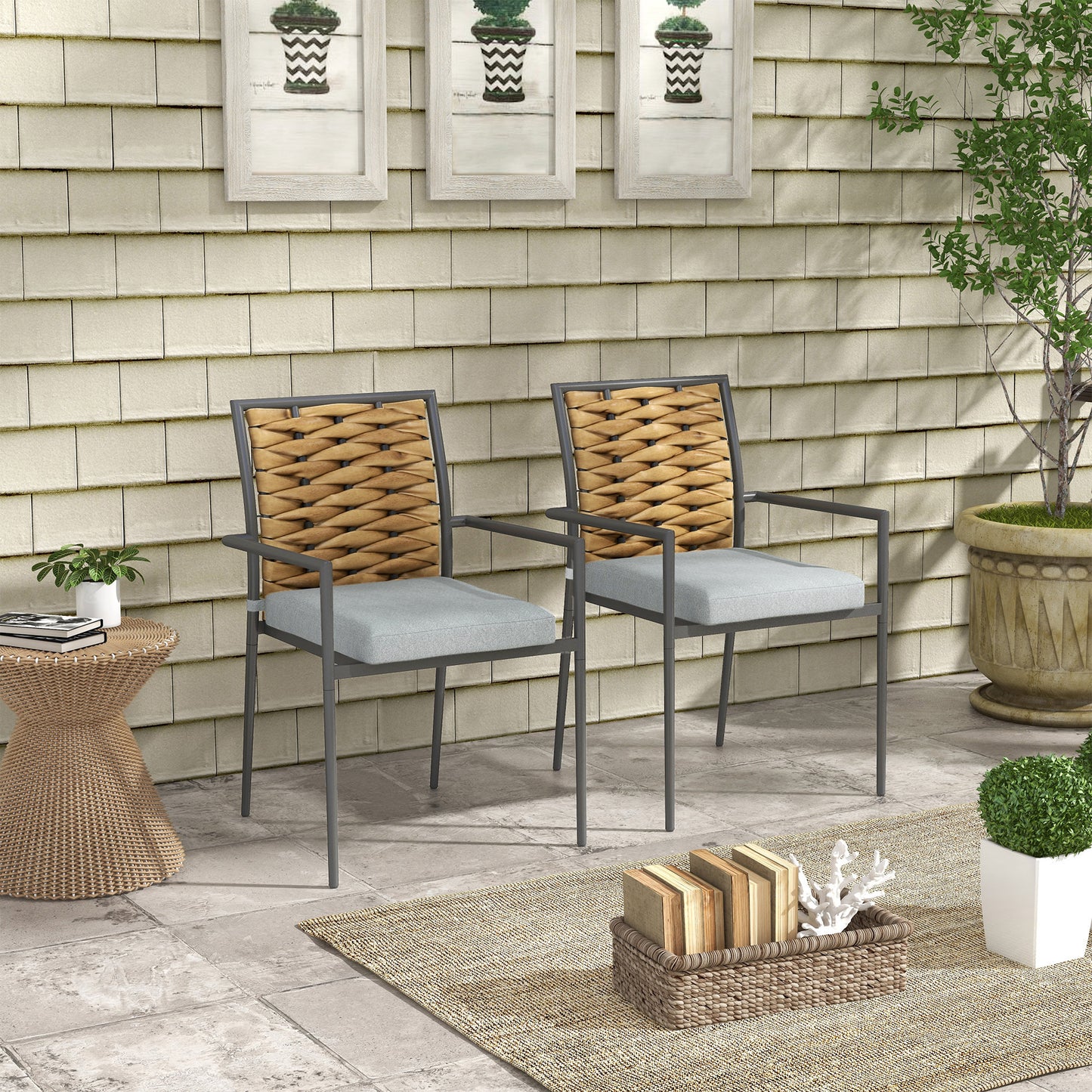 Tuinstoelen – Tuinzetels – Buitenstoelen – Terrasstoelen – Balkonstoelen – Modern Grijs – Weerbestendig PE-Rattan – Inclusief Zachte Kussens