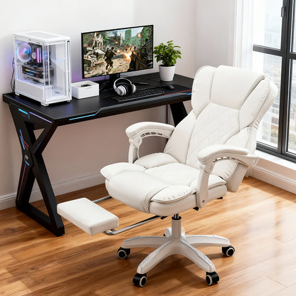 Ergonomische Bureaustoel – Bureaustoel Met Voetensteun – Kantoorstoel – Draaistoel – Gamingstoel – Memory Foam Zitting – Verstelbare Kantelbare Rugleuning – Wit