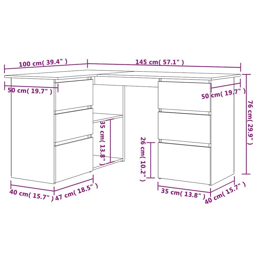 Hoekbureau – Hoekbureau Gaming – Bureautafel – Computertafel – L-vormig – Hout – Stevig en Vochtbestendig – Met 2 Deuren en 4 Lades – Artisan Oak
