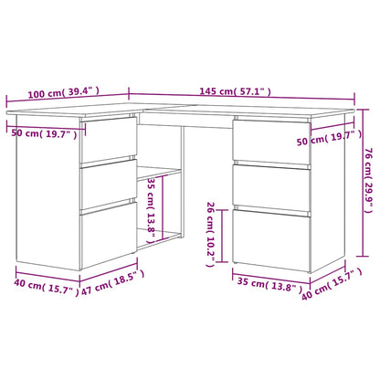 Hoekbureau – Hoekbureau Gaming – Bureautafel – Computertafel – L-vormig – Hout – Stevig en Vochtbestendig – Met 2 Deuren en 4 Lades – Artisan Oak