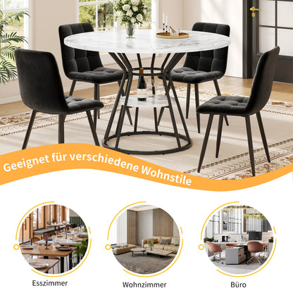 Ronde eettafel – Ronde tafel – Keukentafel – Ontbijttafel – Uitschuifbare tafel – 100x100x76 cm – Marmerlook tafelblad met metalen poten – Opbergruimte onder blad