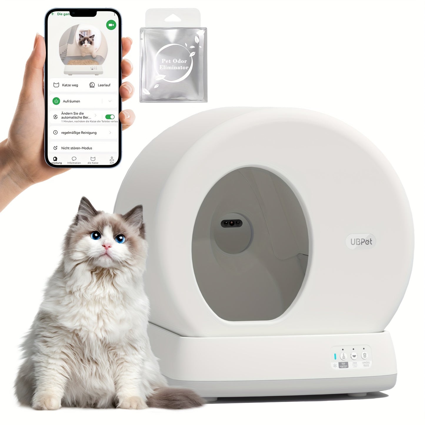 Automatische Kattenbak – Zelfreinigende Kattenbak – Elektrische Kattenbak – Kattenbak met App – Zelfreinigend Toilet – Lage Instap – 10 Sensoren – Geurverwijdering