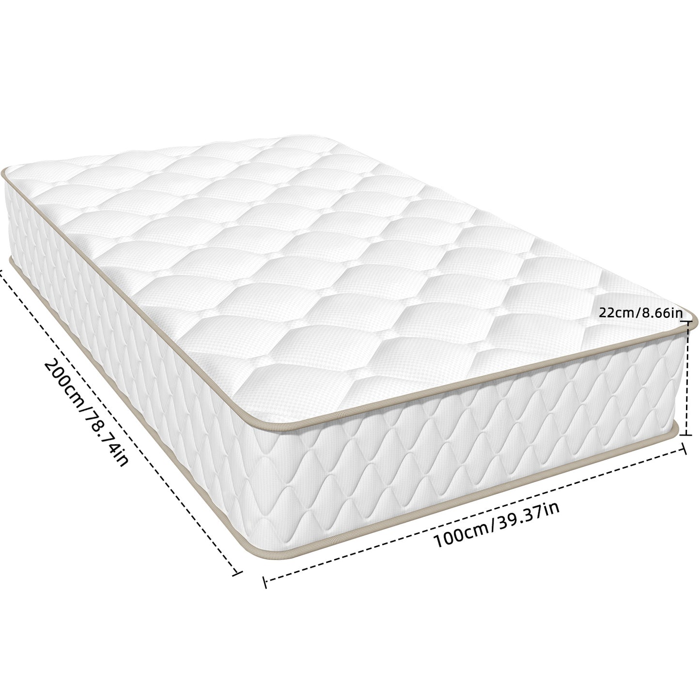 Federkern Mattress 100X200Cm, 22Cm Thick, Noise-Reducing Springs, Comfortable And Breathable.