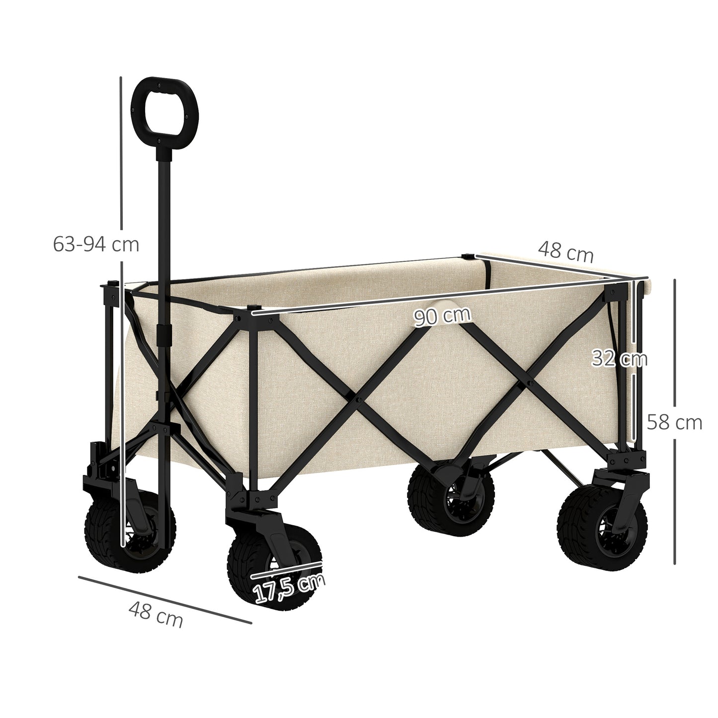 Opvouwbare Tuinkar – Tuinwagen – Kruiwagen – Transportkar – Karretje – Beige – Draagvermogen 100 kg – Afneembare Waterafstotende Tarp
