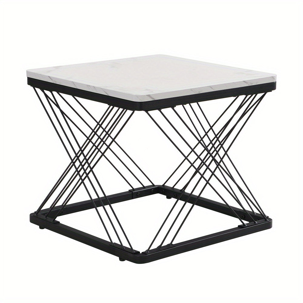 Salontafel – Koffietafel – Bijzettafel – Woonkamertafel – Tafeltje – Set Van 2 – Hoogglans Marmerlook – Verstelbare Pootjes – 60x60x45 & 45x45x40 cm