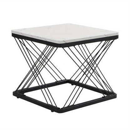 Salontafel – Koffietafel – Bijzettafel – Woonkamertafel – Tafeltje – Set Van 2 – Hoogglans Marmerlook – Verstelbare Pootjes – 60x60x45 & 45x45x40 cm