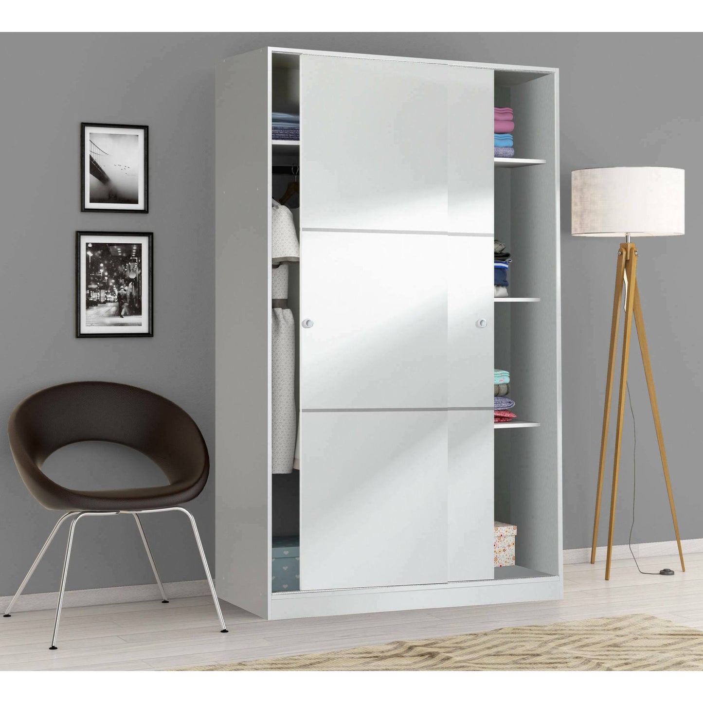 Wardrobe 2 in Front of Dnoce, Bedroom Closet, Furniture with 4 Shelves And Clothes Rail, 120X50H200 Cm, Available in 4 Colors