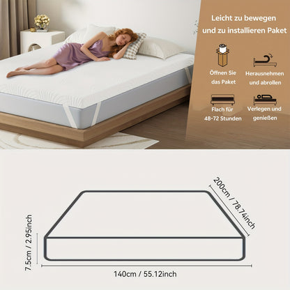 Breathable Memory Foam Mattress Topper - H3, 7.5/10cm Removable White Mattress for Sprung Bed Frame, Simple And Modern Style Mattress, Suitable for All Seasons, No Stuffiness