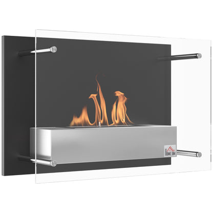 Bio-ethanolhaard – Sfeerhaard – Wandhaard – Inbouwhaard – Bio ethanol haard – Vrijstaand – Roestvrij Staal & Gehard Glas – 60x22x40 cm – Voor Ruimtes tot 25 m²