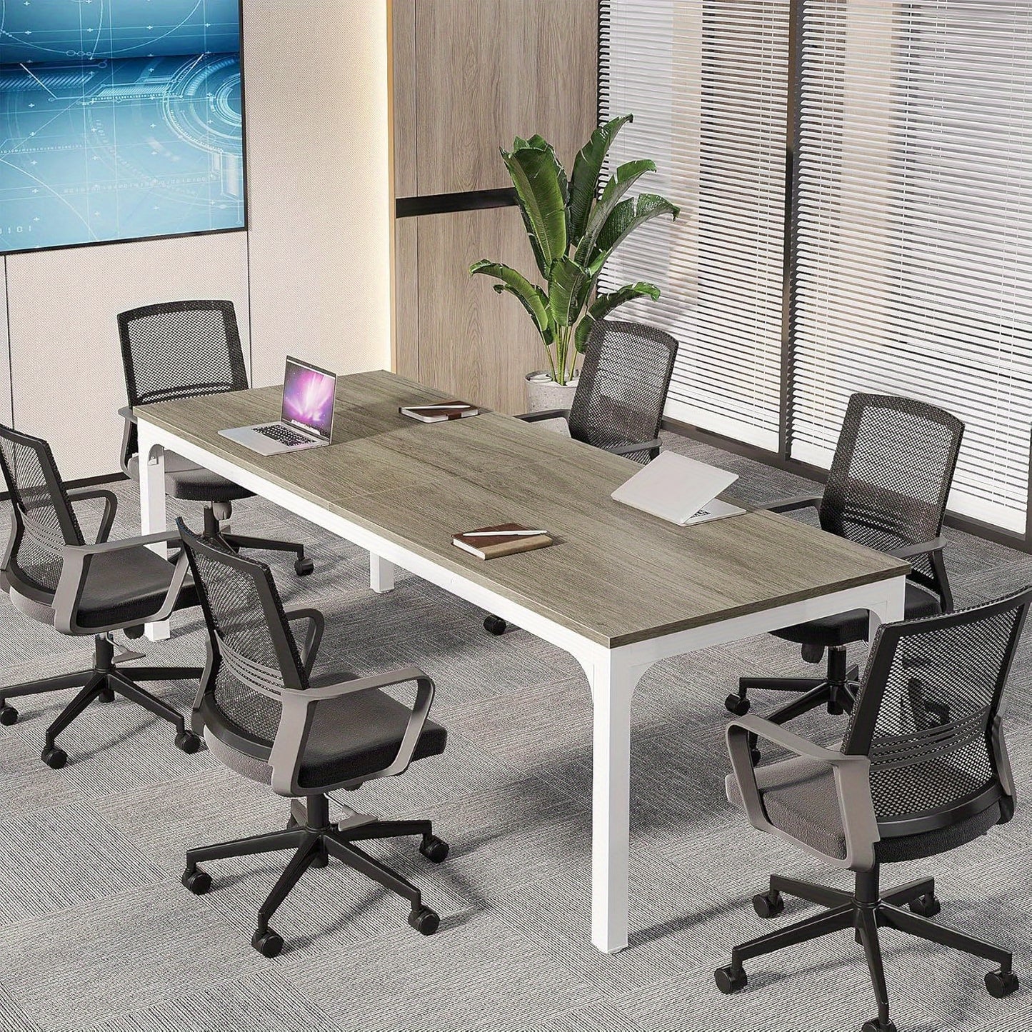 Vergadertafel – Bureautafel – Kantoortafel – Overlegtabel – Seminartafel – Licht Eiken – Metalen Frame – 198,12 cm – Krasbestendig