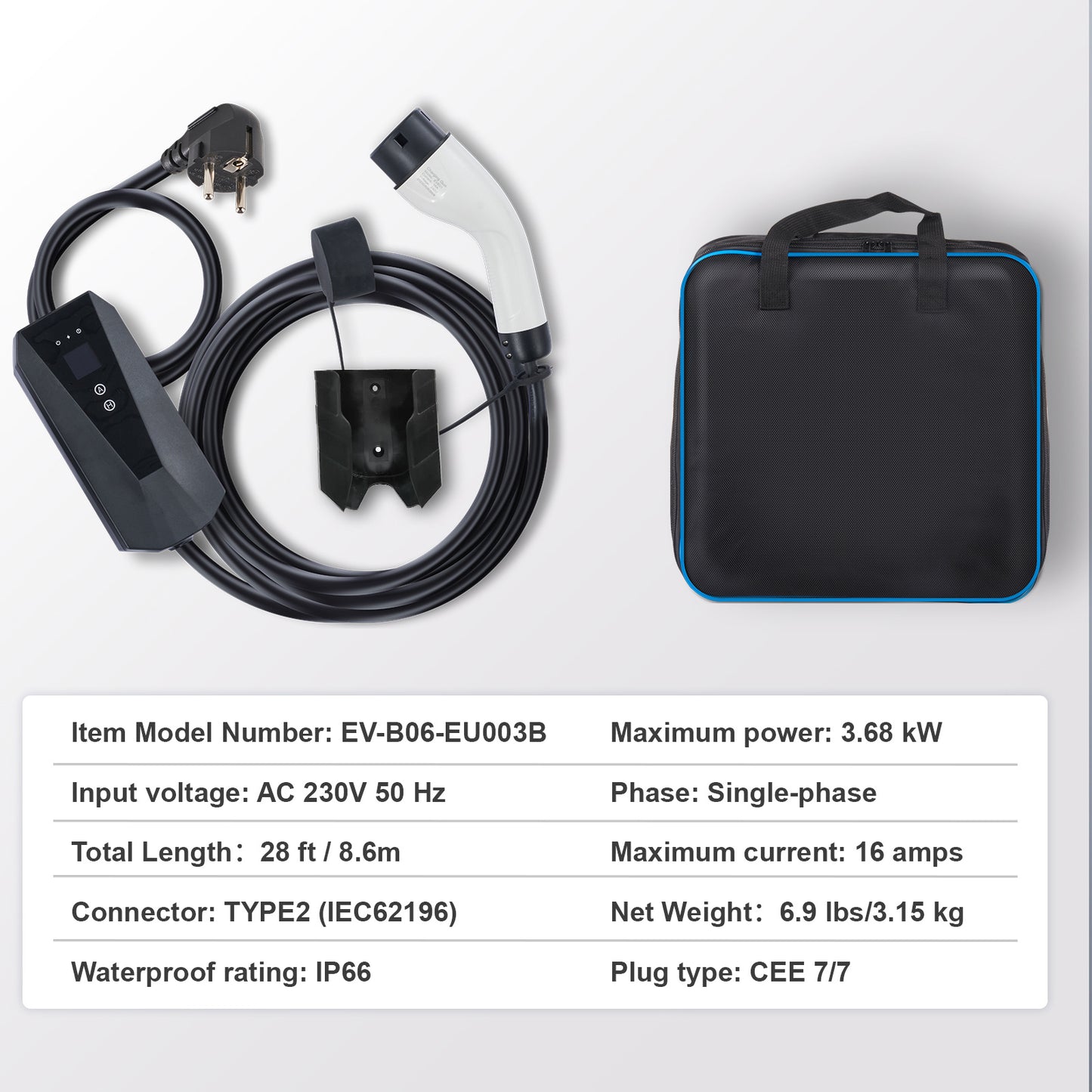 Elektrische Auto Oplader – EV Laadkabel – Elektrisch Voertuig Oplader – Type 2 Lader – Plug-in Hybride Oplader – 8,6 Meter Kabel – Slimme App Bediening